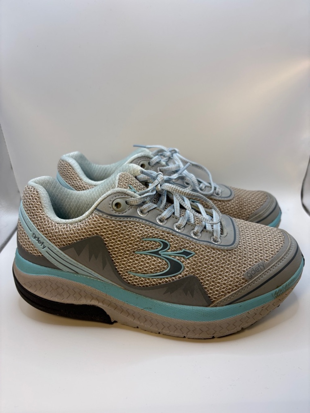 Women's Light Blue and Beige Lace-Up Athletic Sneakers